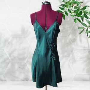 Frederick's of Hollywood Teal Satin Slip Dress Nightgown
